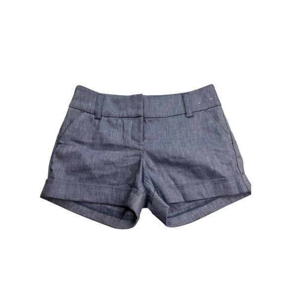 Express Midi Low Rise Chambray Shorts Size 2 Linen Blend Blue - Picture 1 of 5